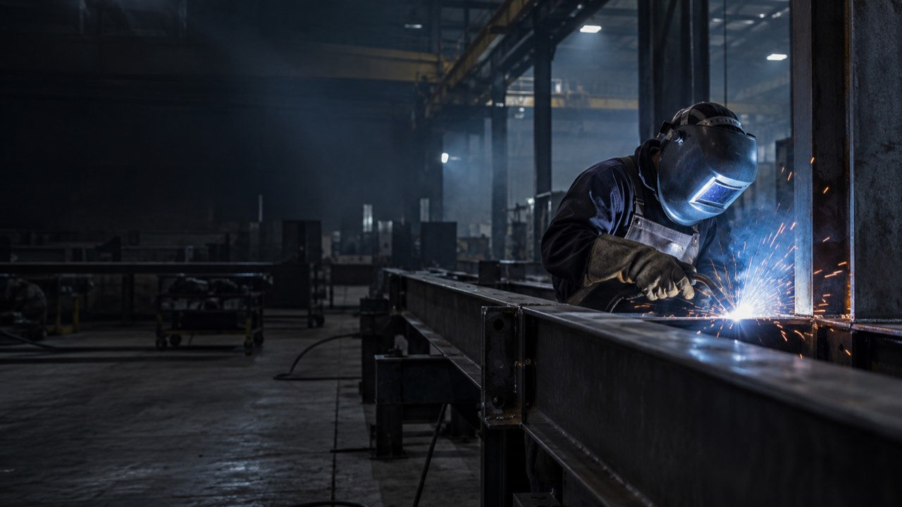 Professional welder working on a steel structure